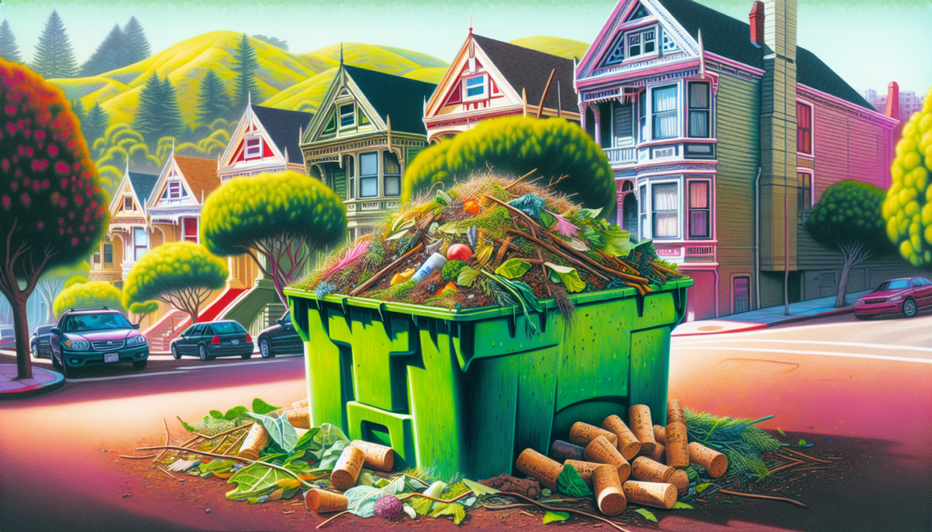 Illustration of a green composting bin with natural materials inside