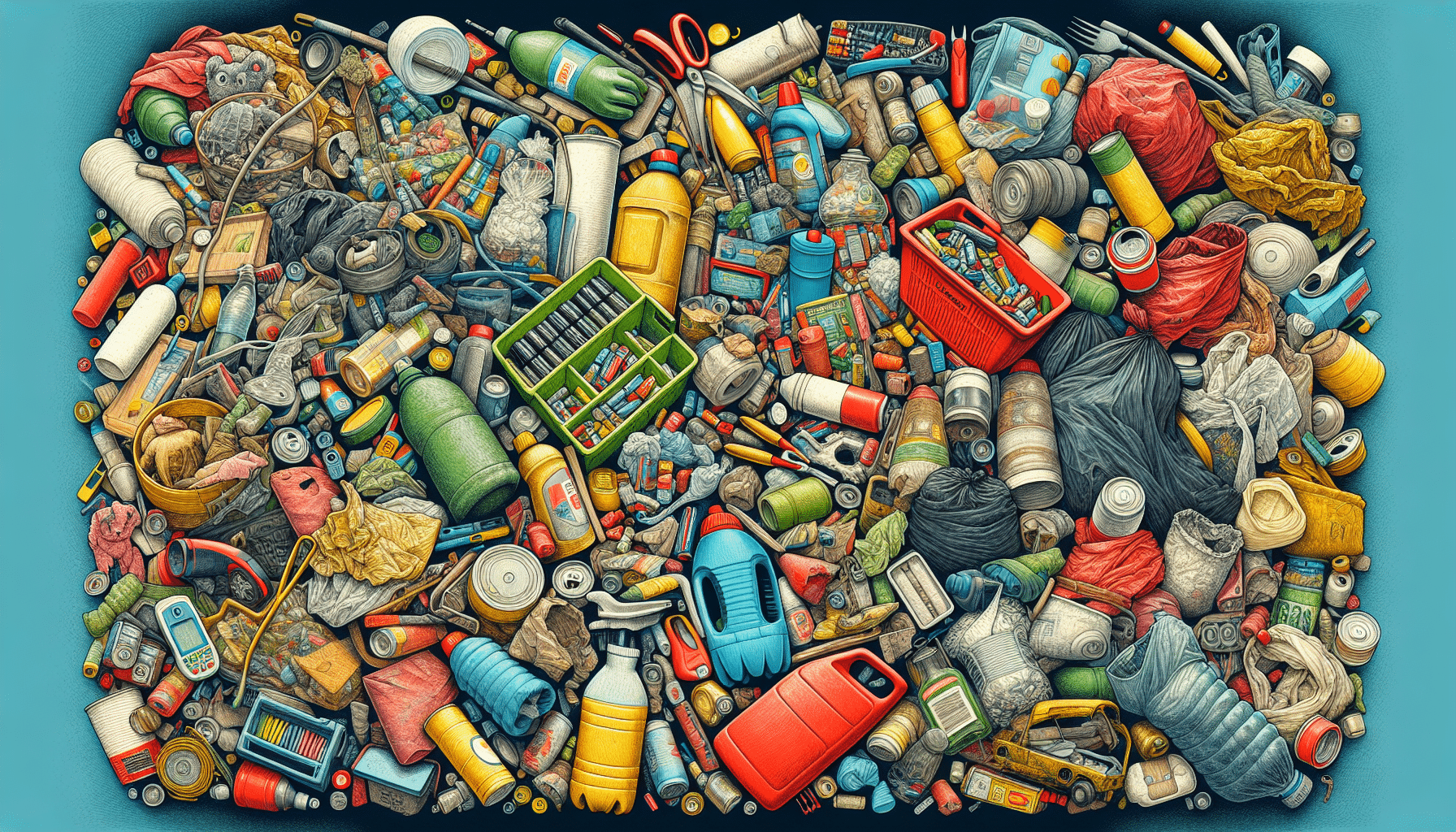 Illustration of various household waste items