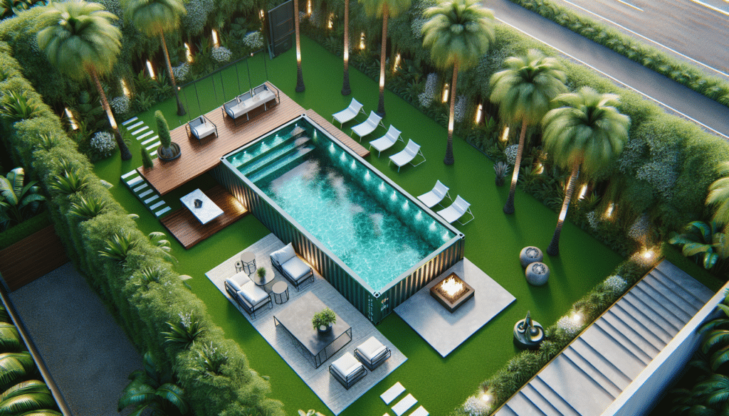 Shipping container pool with outdoor equipment